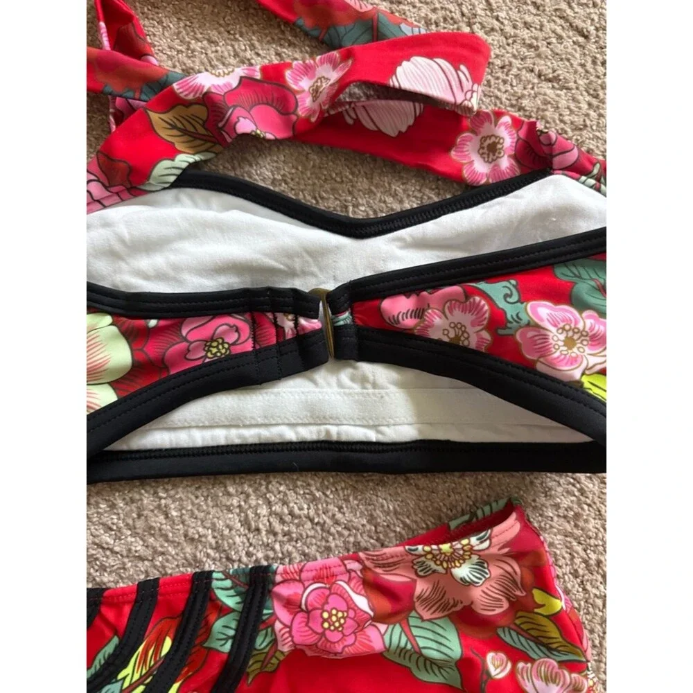 Modcloth Red Floral High-Waist Bikini Set Size XS